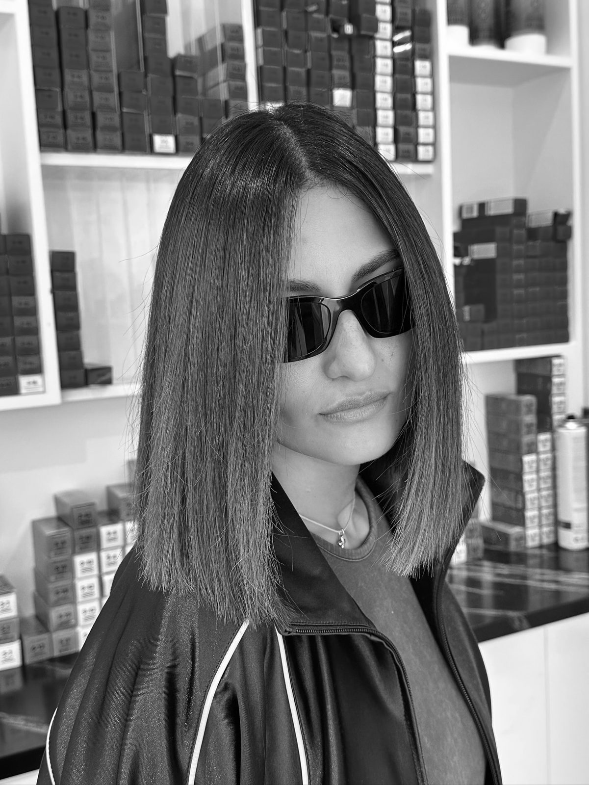 A sharp one-length bob, finished